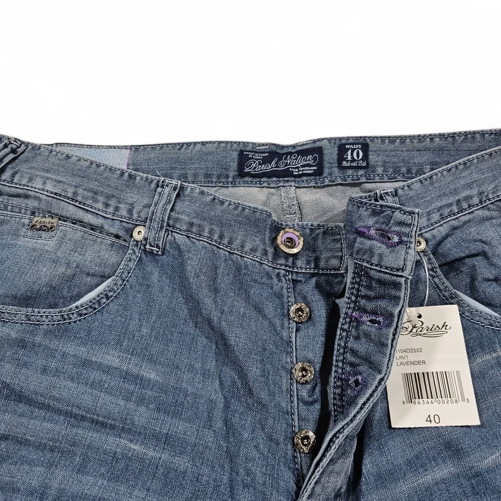 NWT‎ Parish Nation Denim Jeans Mens 40 Lavender Blue Embellished Pockets